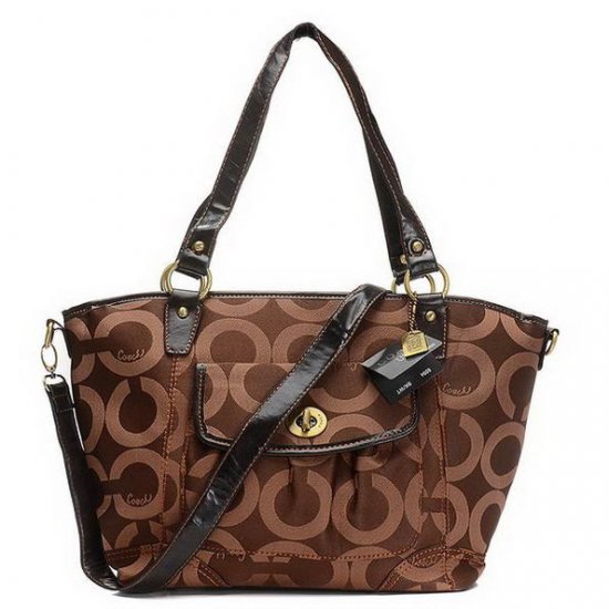 Coach Logo Signature Lock Medium Coffee Totes EHE | Women